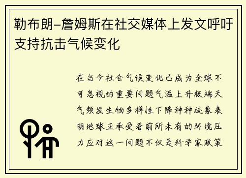 勒布朗-詹姆斯在社交媒体上发文呼吁支持抗击气候变化